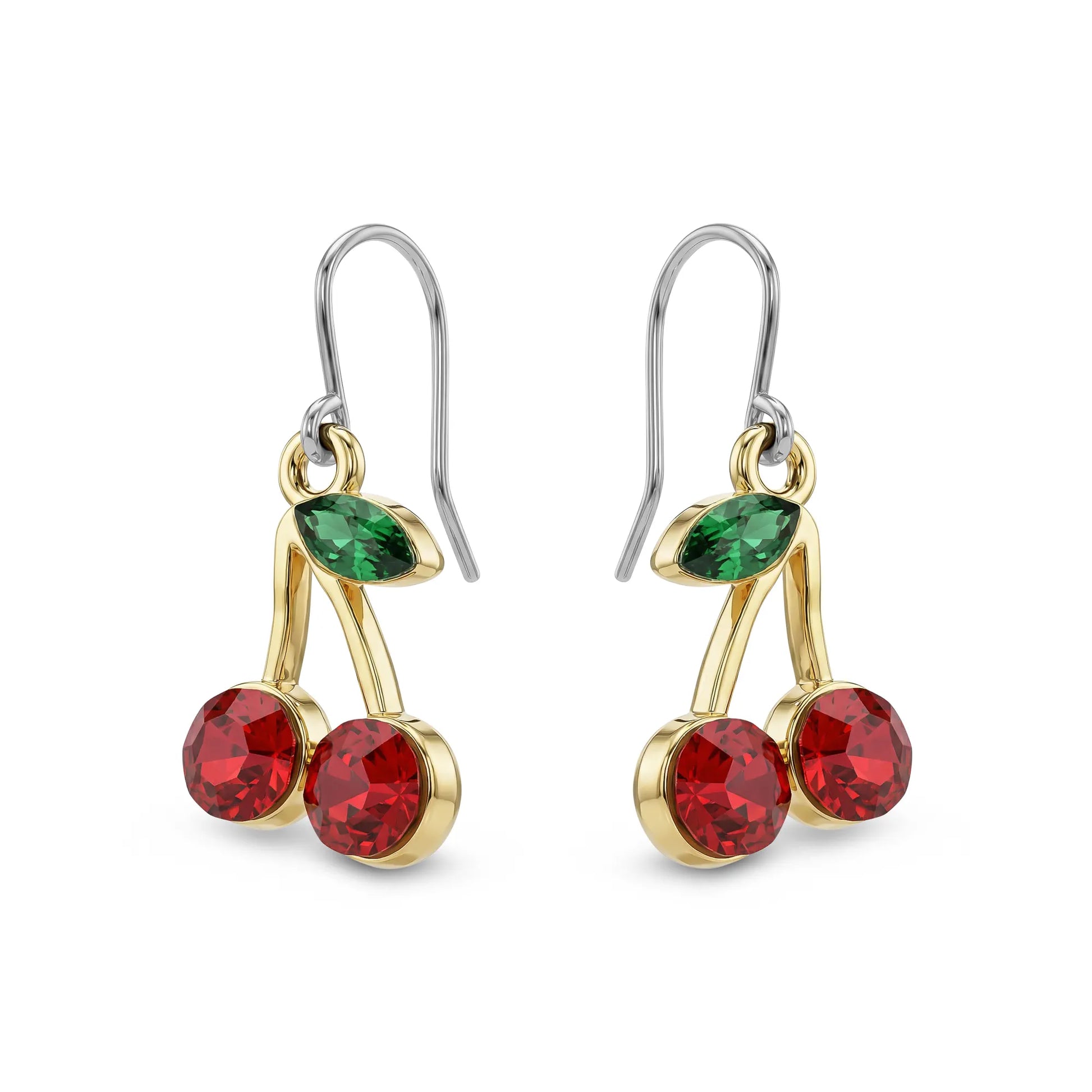 Cherry earrings with a titanium hook on a white background