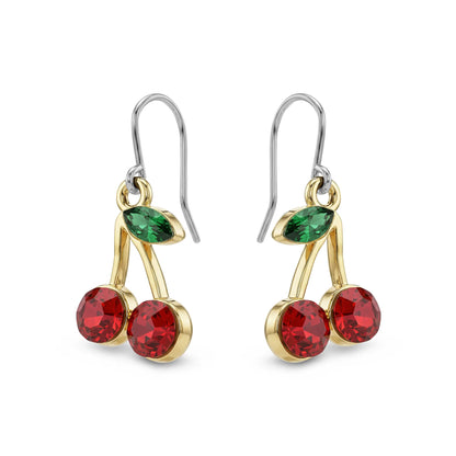 Cherry earrings with a titanium hook on a white background