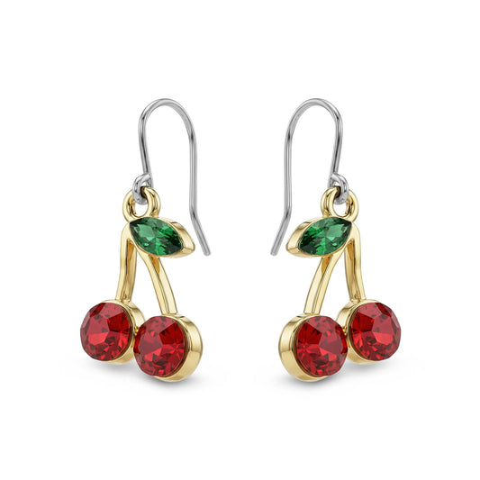 Cherry earrings with a titanium hook on a white background