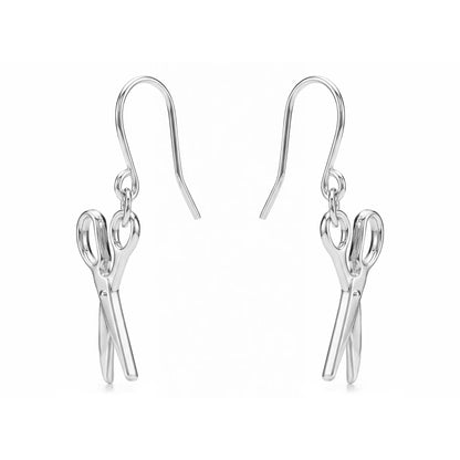 Mini scissor earrings with a titanium hook on a white background