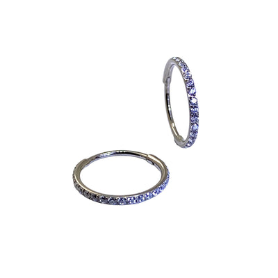 Small Hoop earrings made from titanium. Mini gem studded earring pair, lightweight and durable.