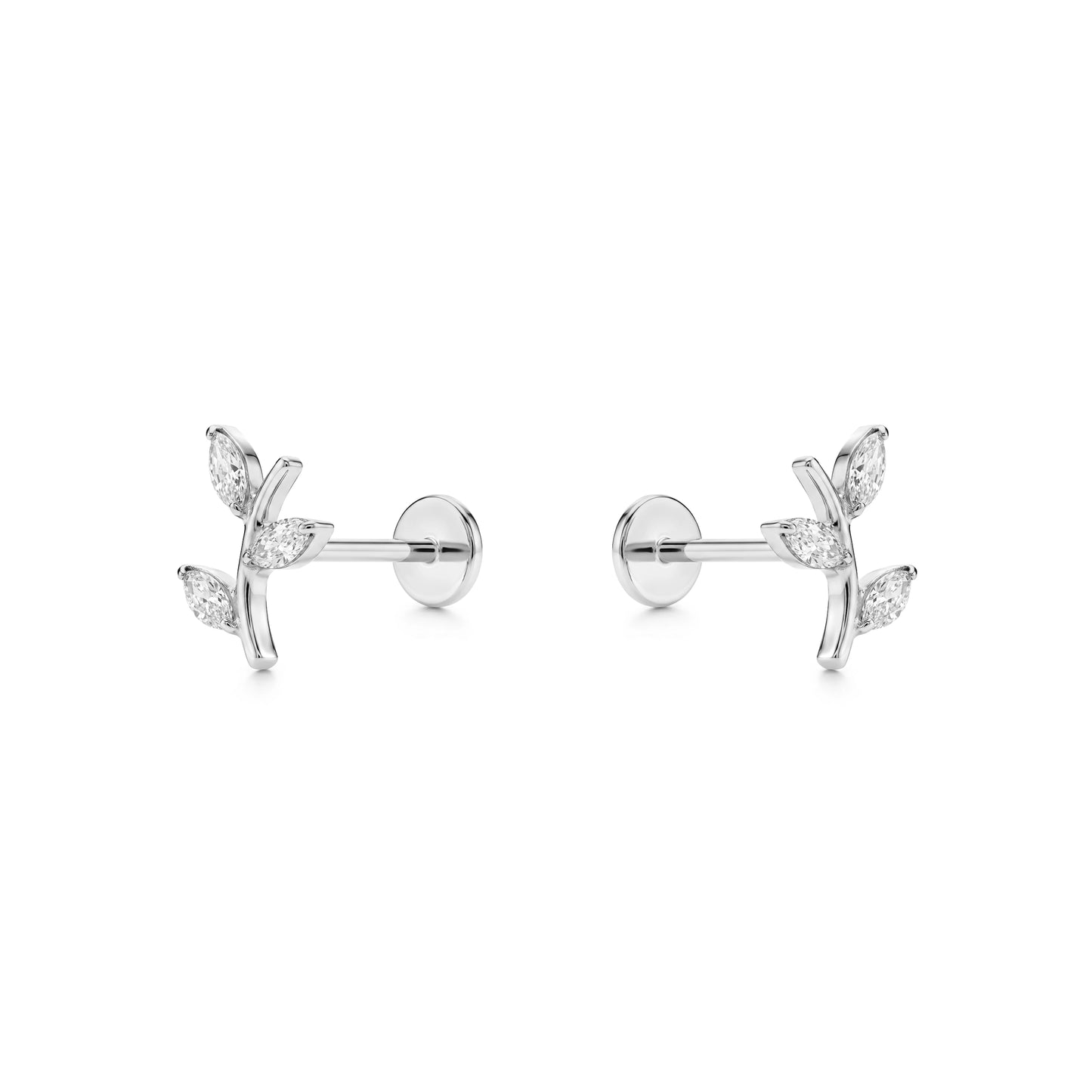 Pair of titanium earrings with leaf design on a white background