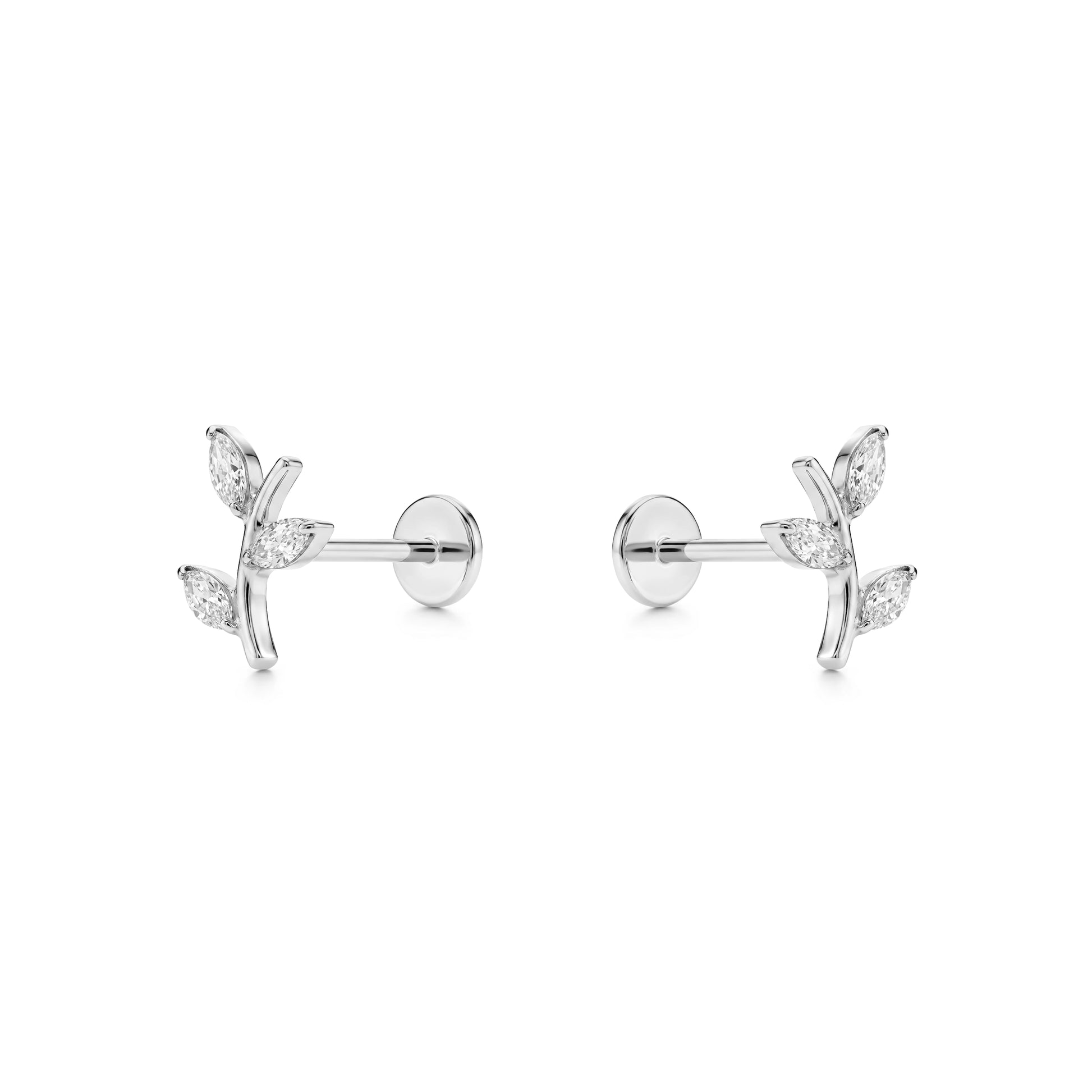 Pair of titanium earrings with leaf design on a white background