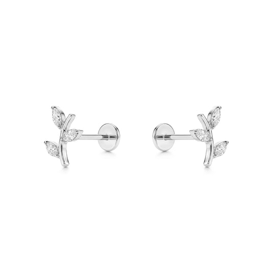 Pair of titanium earrings with leaf design on a white background