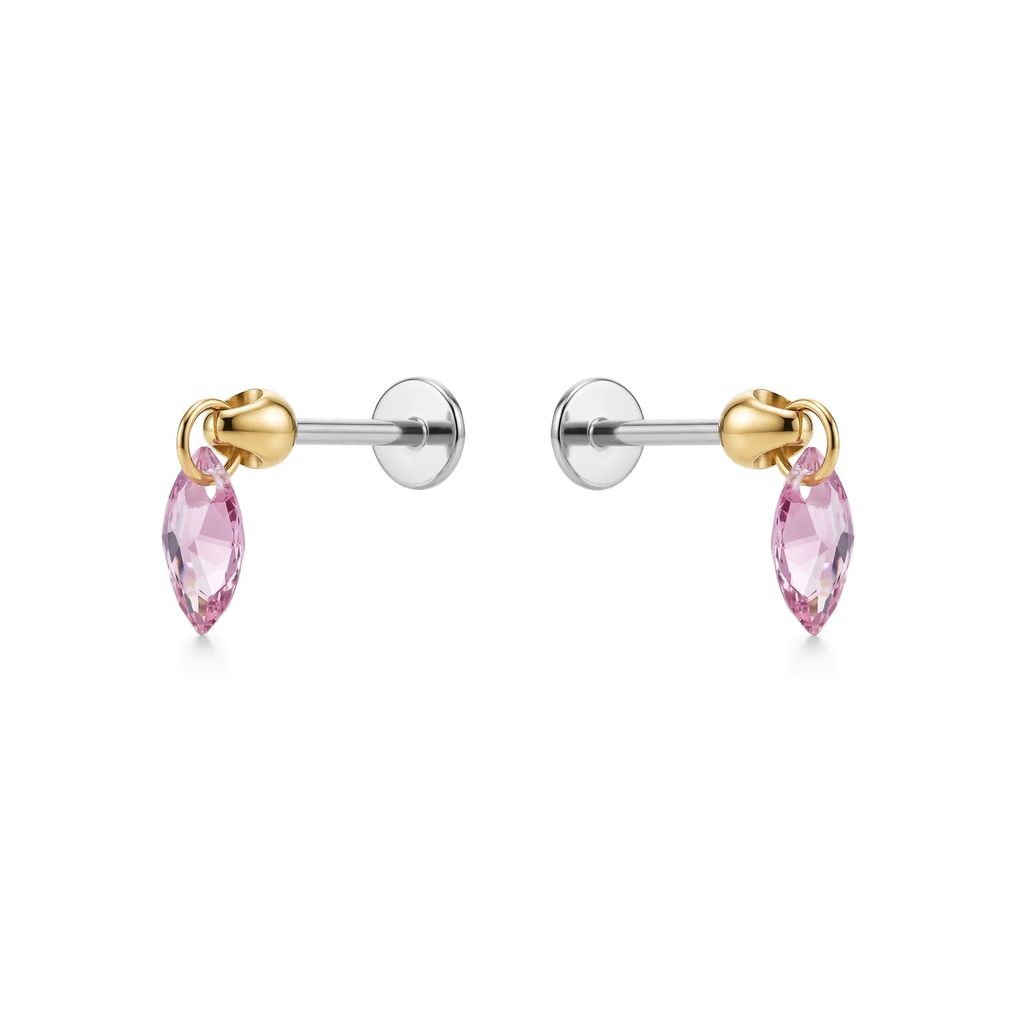 Hanging Marquise Pink flat back earrings gemstone on a white background 