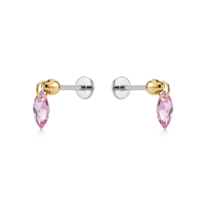 Hanging Marquise Pink flat back earrings gemstone on a white background 
