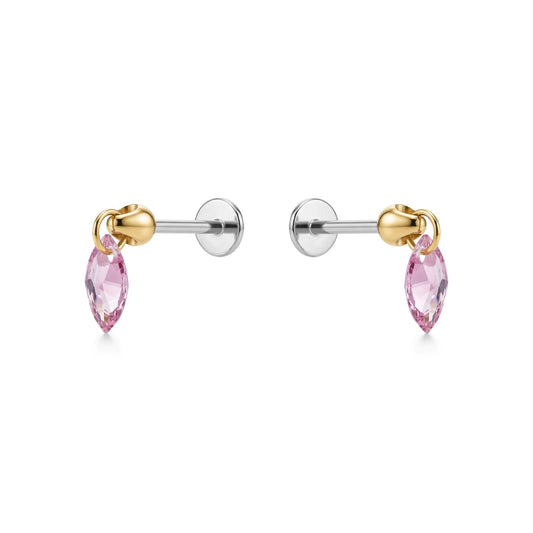 Hanging Marquise Pink flat back earrings gemstone on a white background 