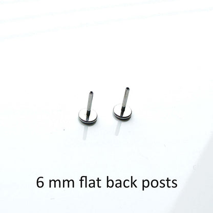 Pair of 6 mm  20 gauge flat back posts on a white background