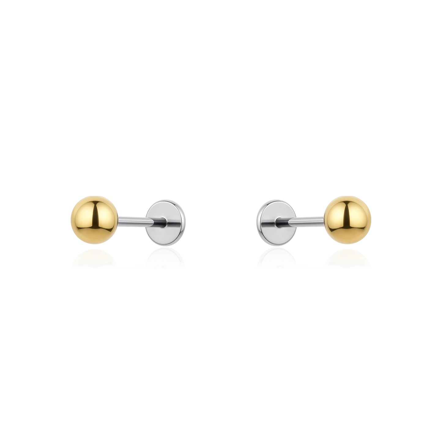 Titanium Flat Back Push-In Gold 4 mm Ball Studs  on a white background
