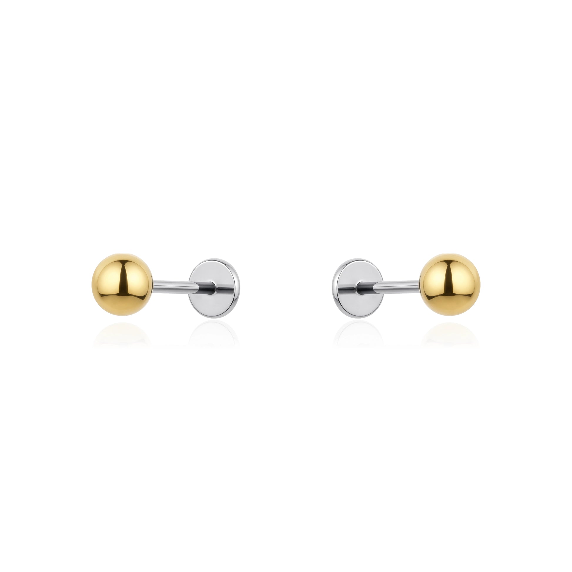 Titanium Flat Back Push-In Gold 4 mm Ball Studs  on a white background