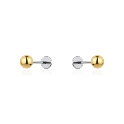 Titanium Flat Back Push-In Gold 4 mm Ball Studs  on a white background