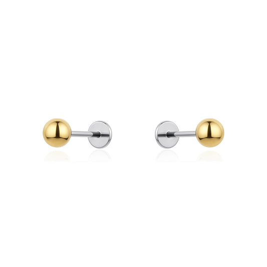 Titanium Flat Back Push-In Gold 4 mm Ball Studs  on a white background