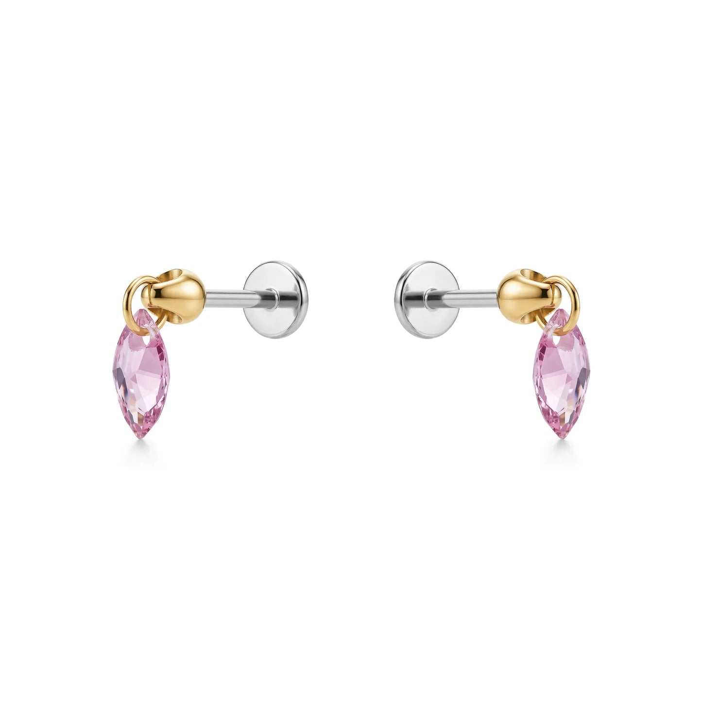Hanging Marquise Pink flat back earrings gemstone on a white background 