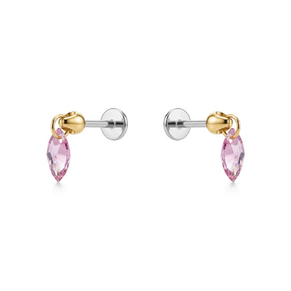 Hanging Marquise Pink flat back earrings gemstone on a white background 