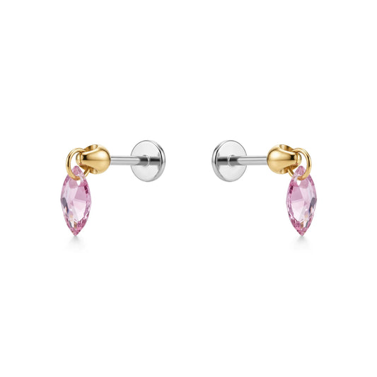 Hanging Marquise Pink flat back earrings gemstone on a white background 