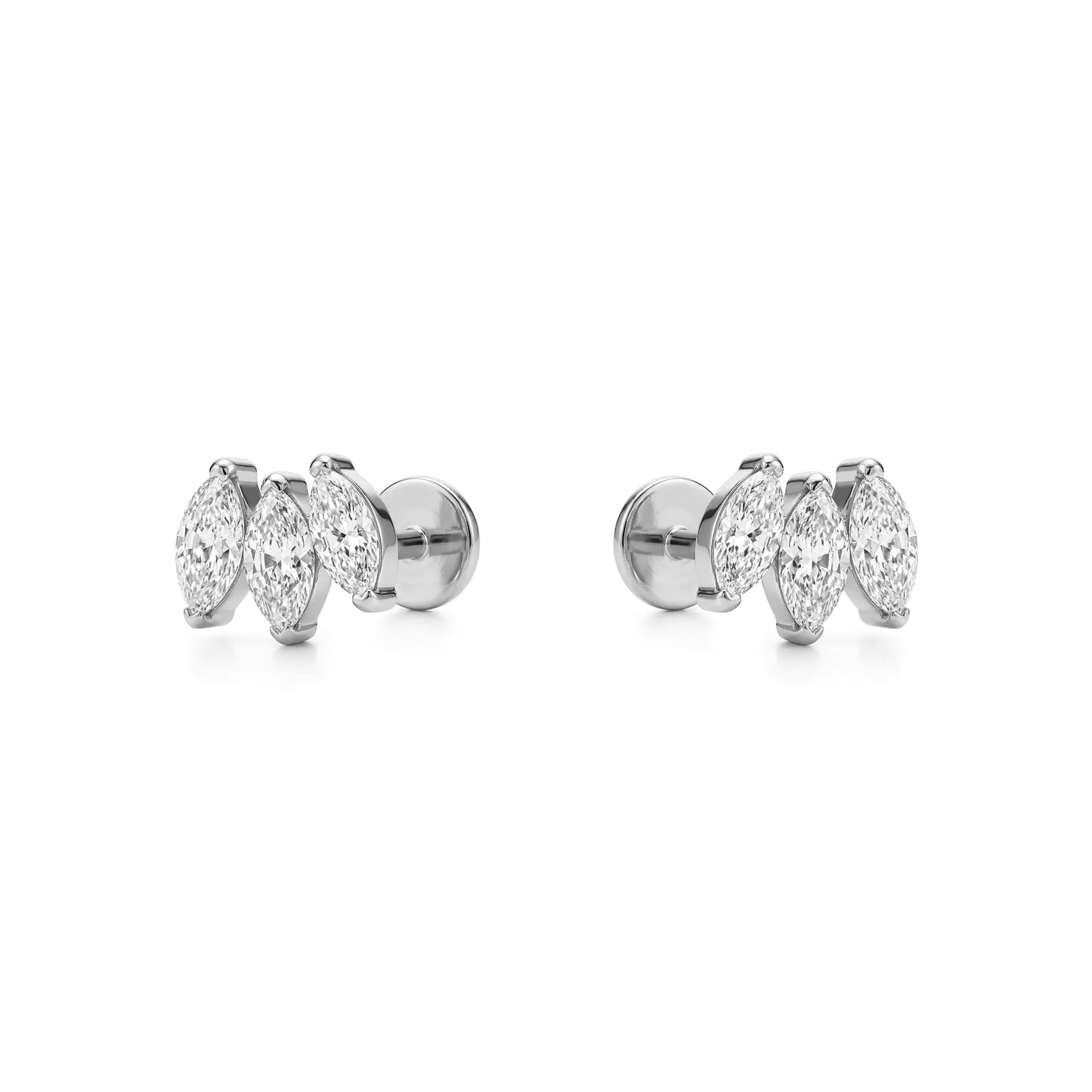 Titanium triple diamond gem flat back stud on a white background