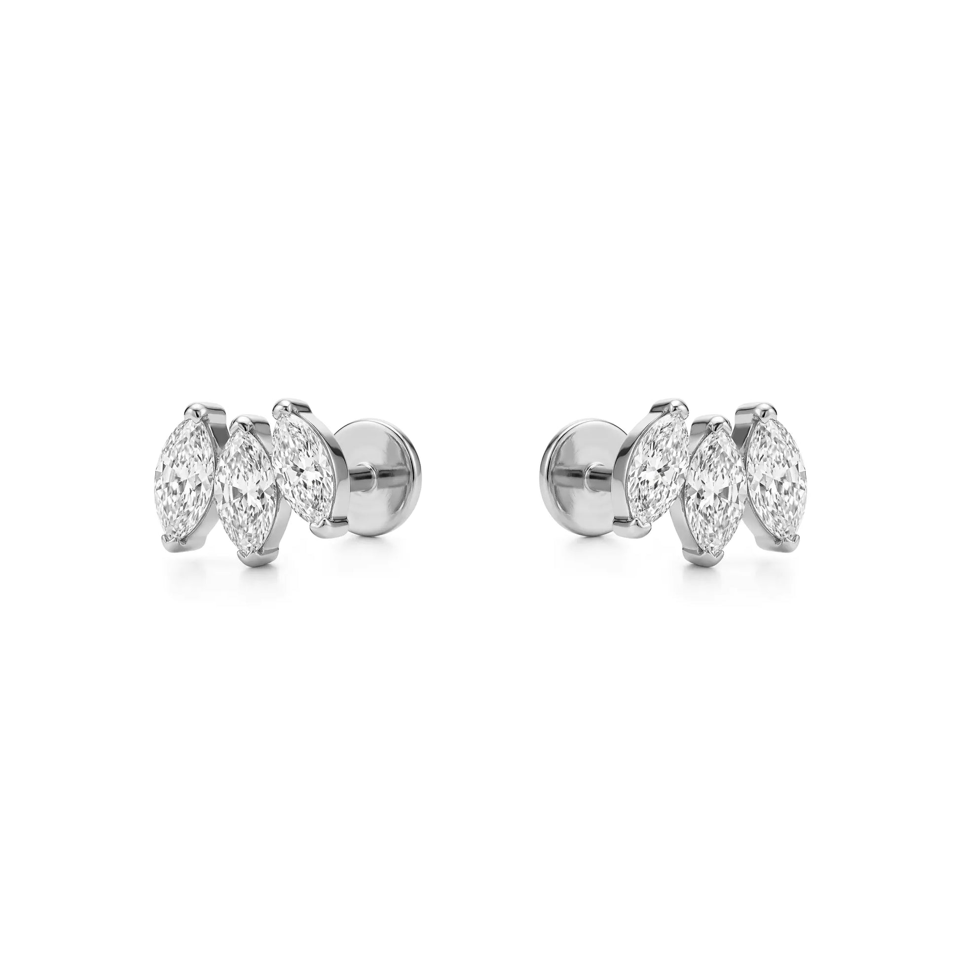 Titanium triple diamond gem flat back stud on a white background