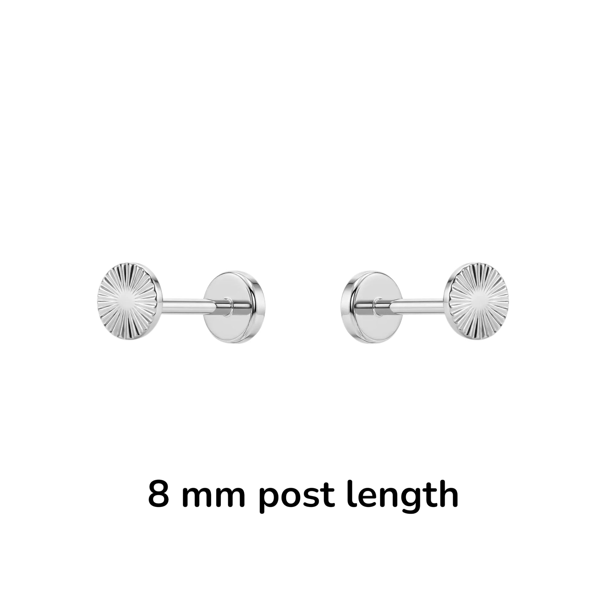 Pair of titanium earrings with 8 mm post length on a white background