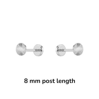 Pair of titanium earrings with 8 mm post length on a white background