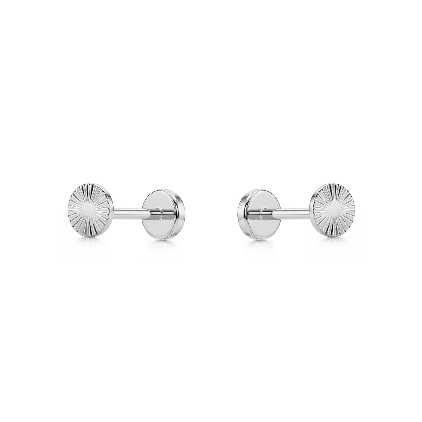 Pair of titanium stud flat back push in earrings on a white background