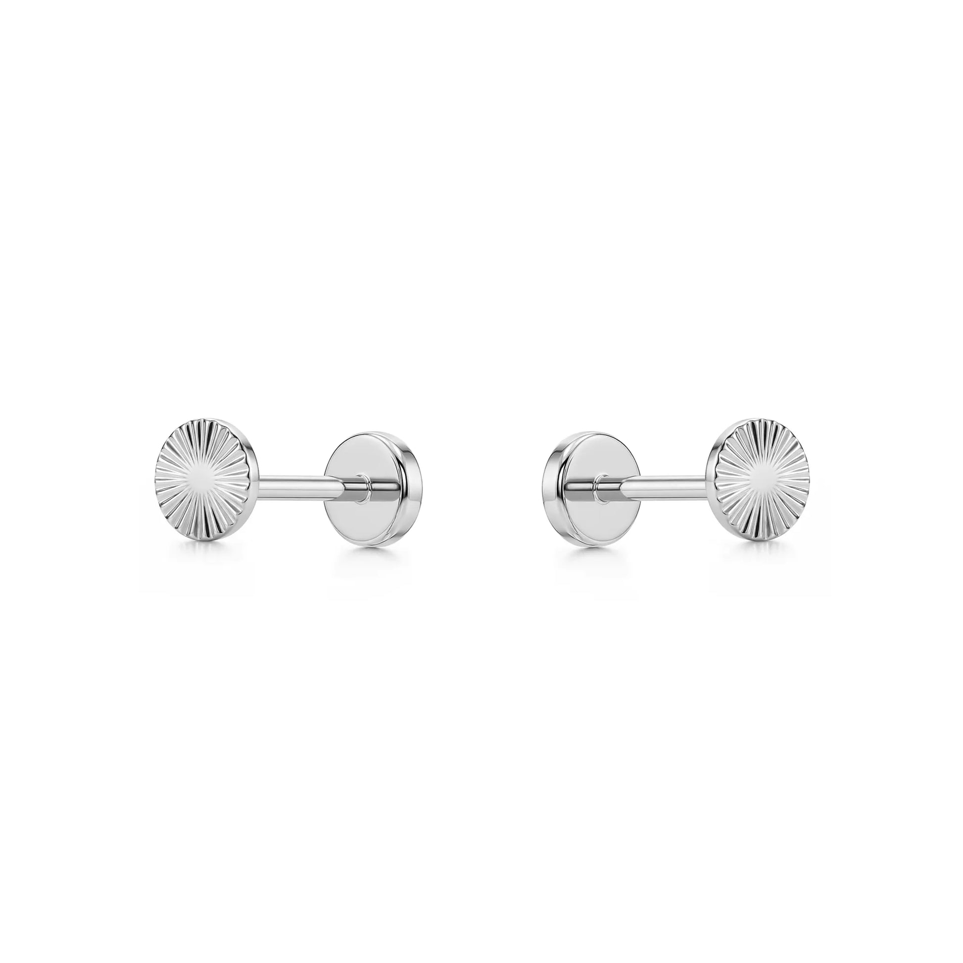 Pair of titanium stud flat back push in earrings on a white background