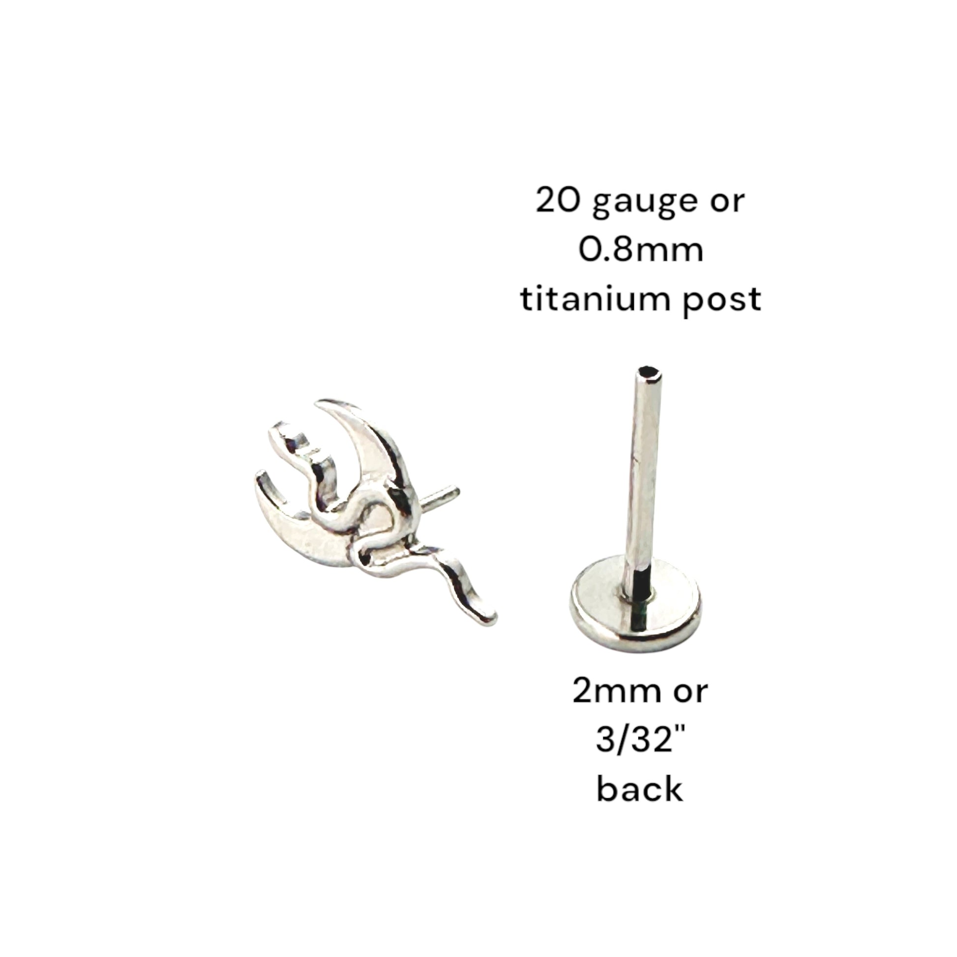Titanium moon snake flatback threadless stud 20 gauge
