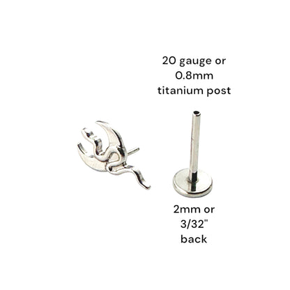 Titanium moon snake flatback threadless stud 20 gauge