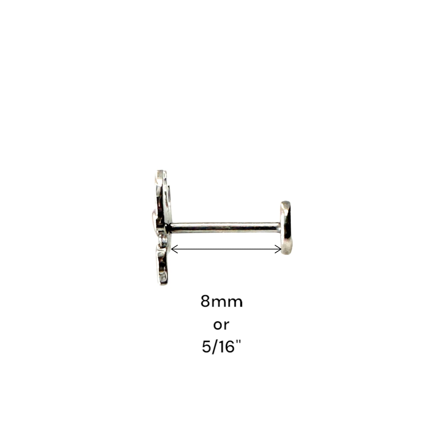 Titanium snake moon flat back stud 8 mm post length on a white background