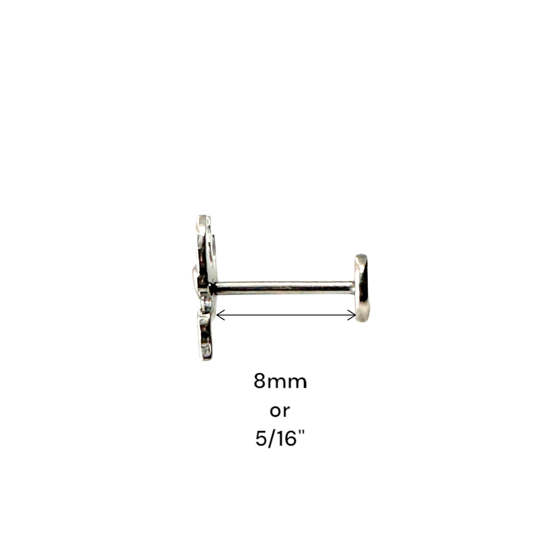 Titanium snake moon flat back stud 8 mm post length on a white background