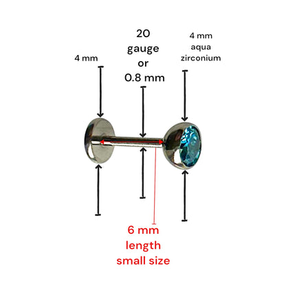 Aqua titanium 4 mm zirconium flatback  stud 6 mm length 