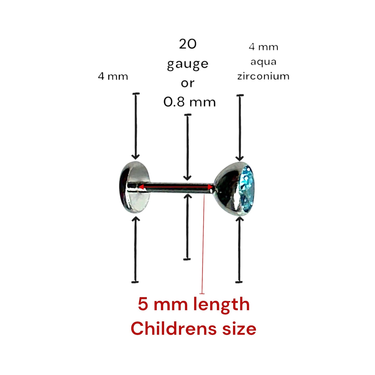 Aqua titanium 4 mm zirconium flatback  stud 5 mm childerns length 
