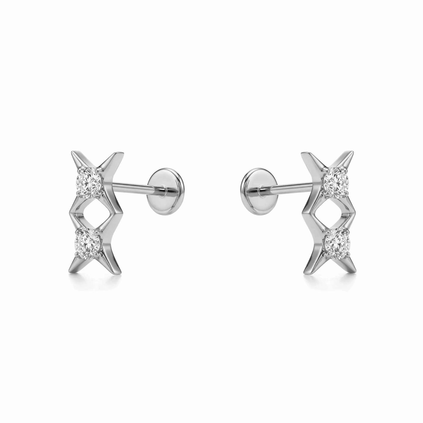 Titanium double star gem silver flat back stud on a white background