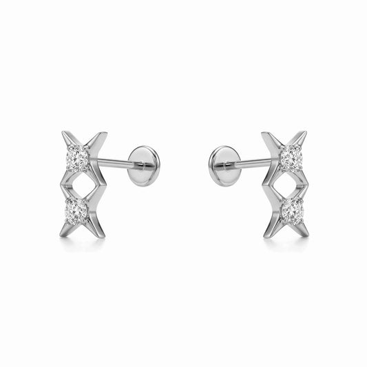 Titanium double star gem silver flat back stud on a white background