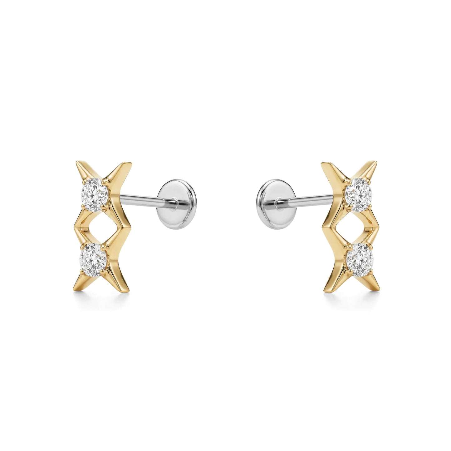 Titanium gold double star gem flat back stud on a white background