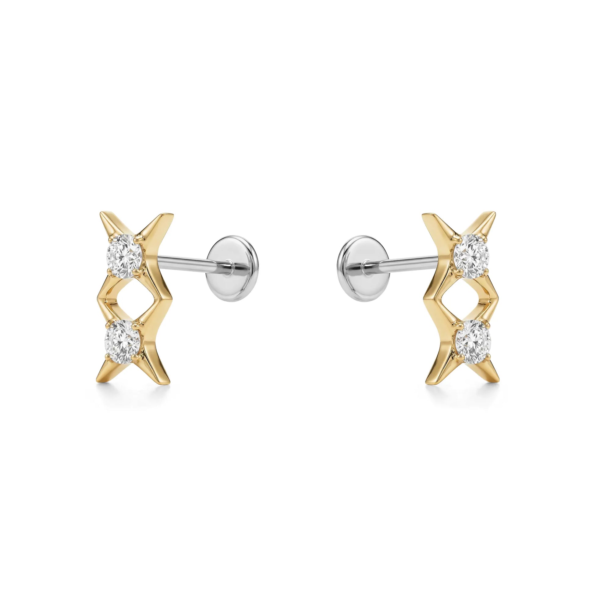 Titanium gold double star gem flat back stud on a white background