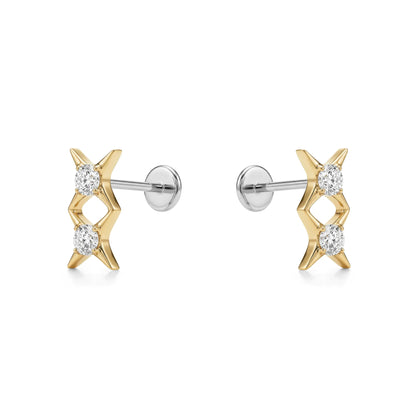 Titanium gold double star gem flat back stud on a white background