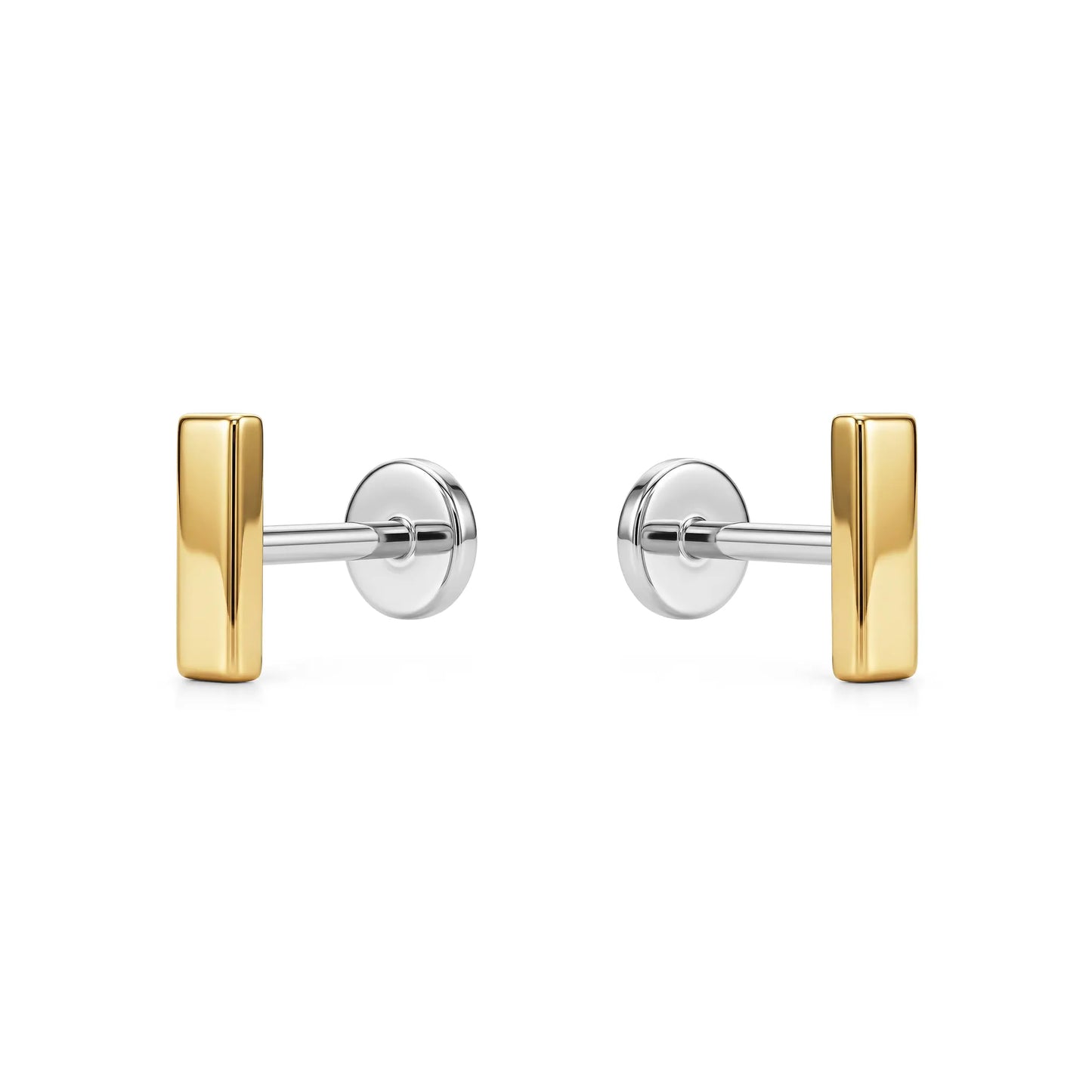Titanium gold bar flat back threadless studs on a white background