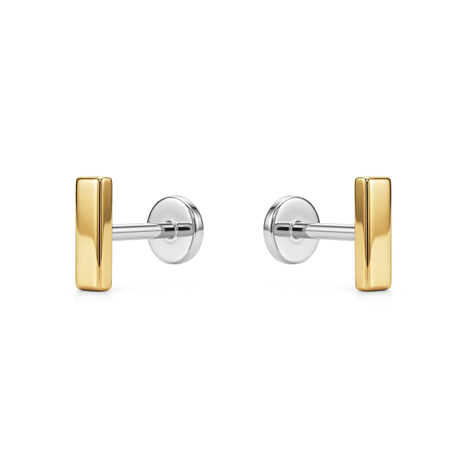 Titanium gold bar flat back threadless studs on a white background