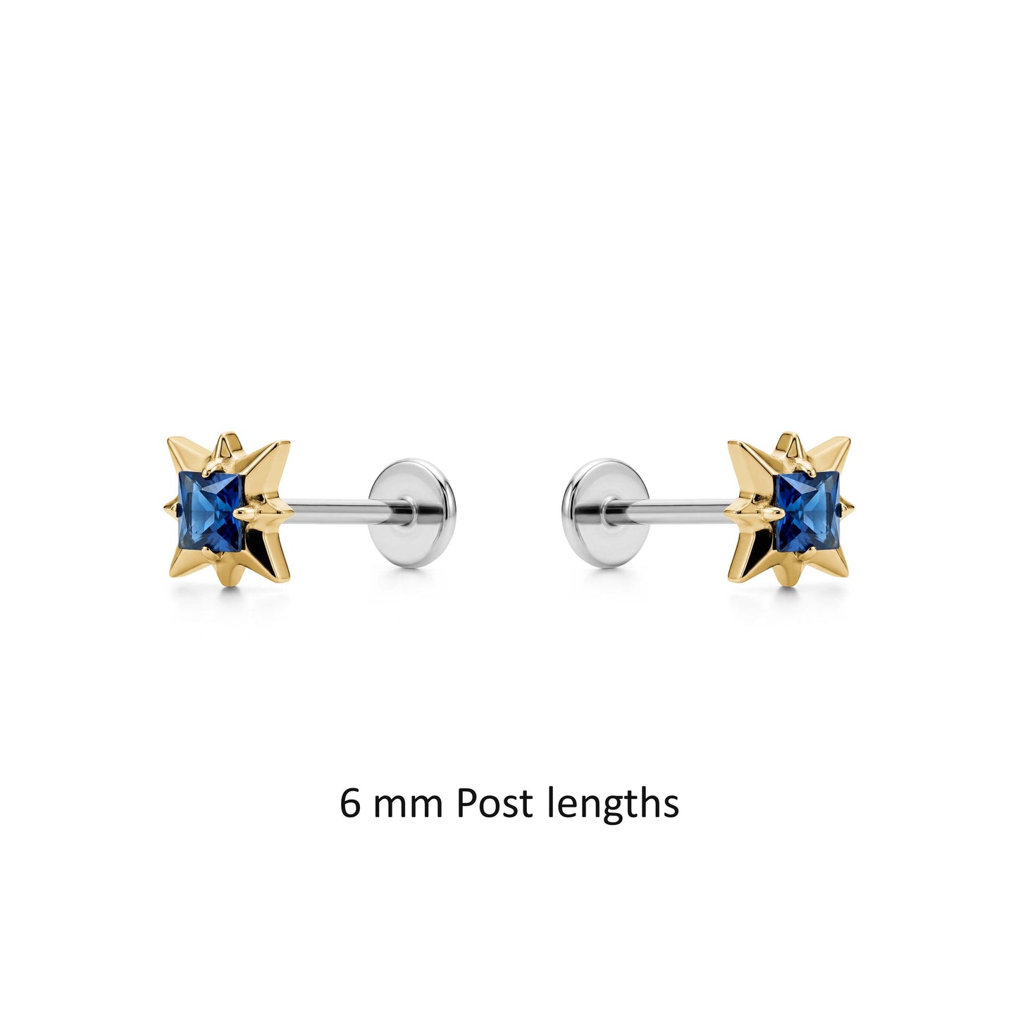 Titanium gold gem earring on a post 6 mm with a  white background