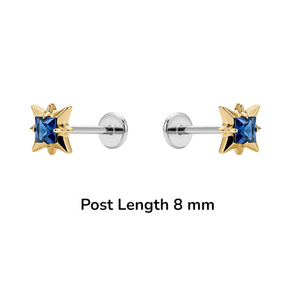 Titanium gold gem earring on a post 8 mm with a  white background