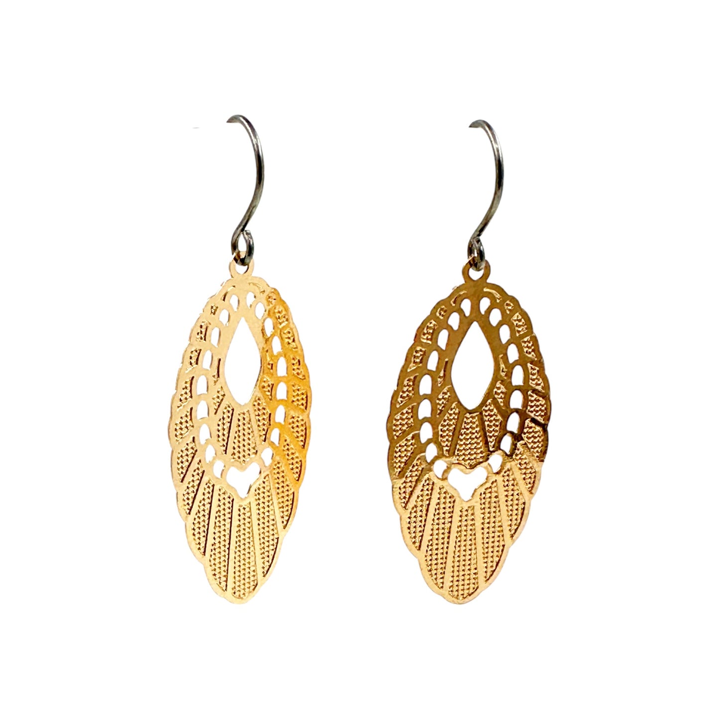 Gold Pendant Titanium Earrings Hypoallergenic on a white background