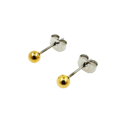 Gold Titanium Ball Studs. Titanium Studs with titanium backs. These minimal studs 4mm shown on a white background