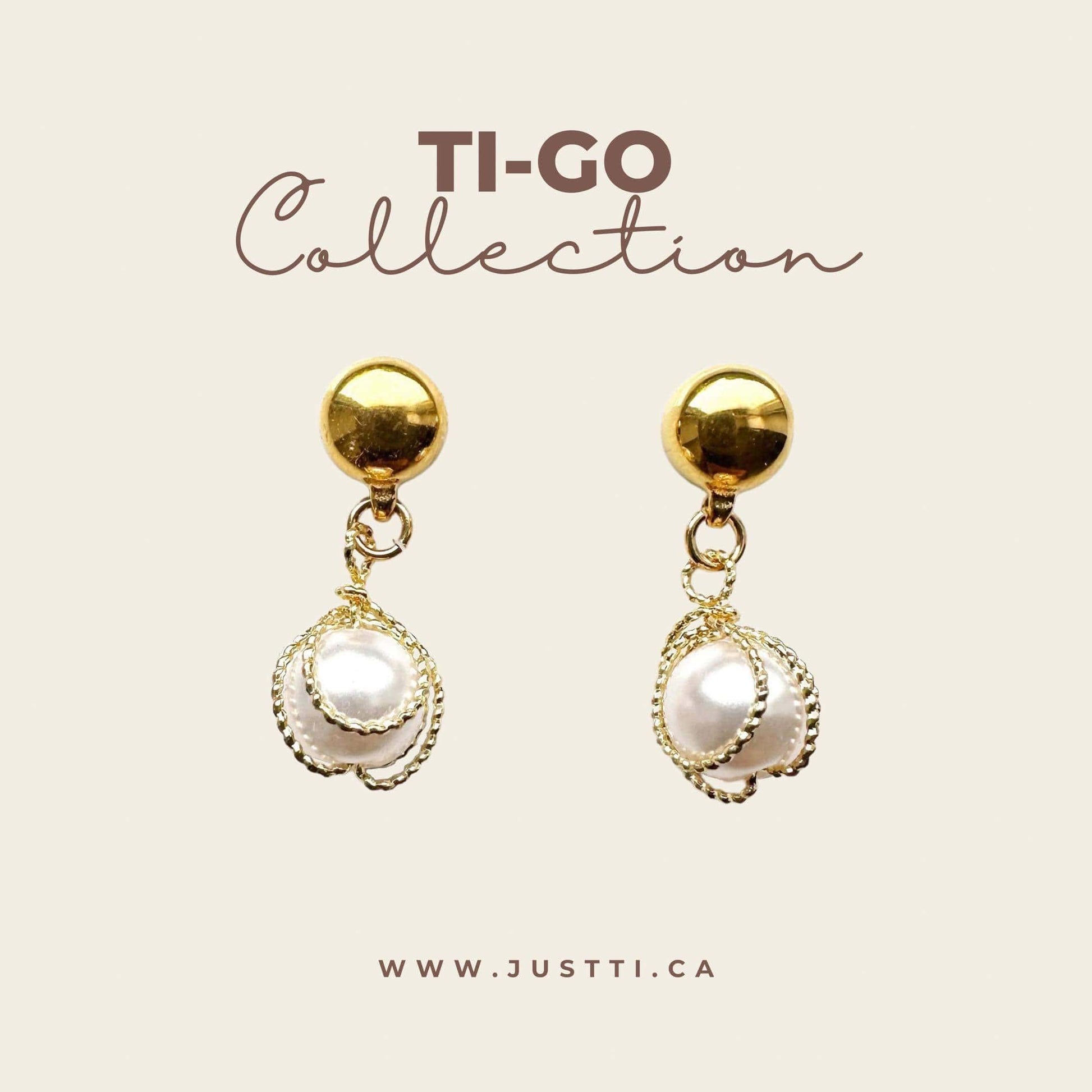 Gold caged pearl earring. Detachable earrings for a truly hypoallergenic jewellery on a white background collection