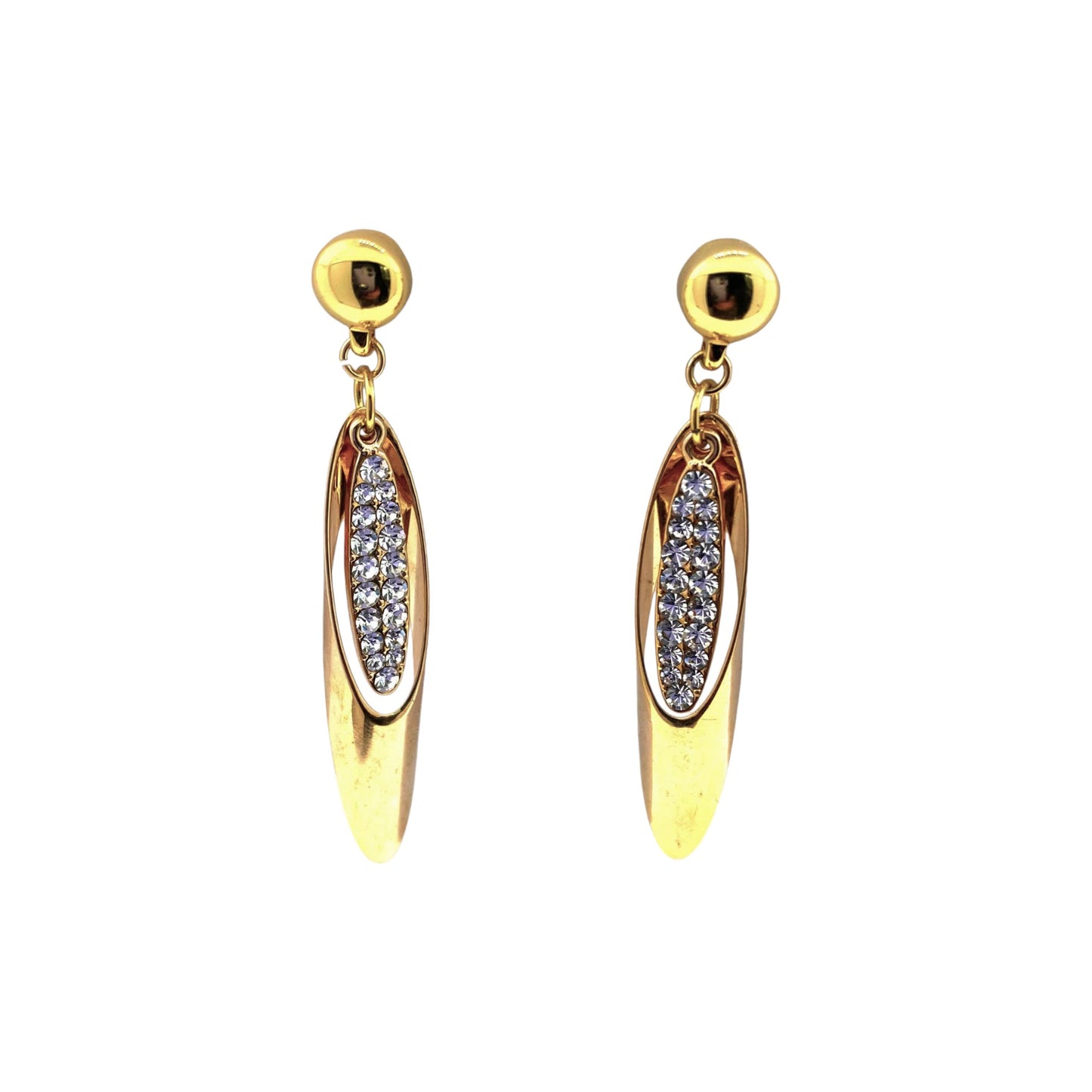 Gold with hanging gems earring. Detachable earrings for a truly hypoallergenic jewellery on a white background