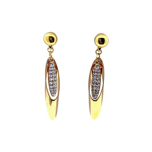 Gold with hanging gems earring. Detachable earrings for a truly hypoallergenic jewellery on a white background