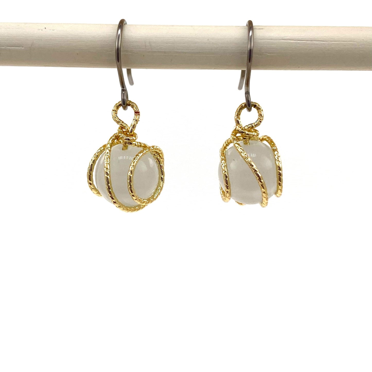 Gold Caged Pearl Earring
