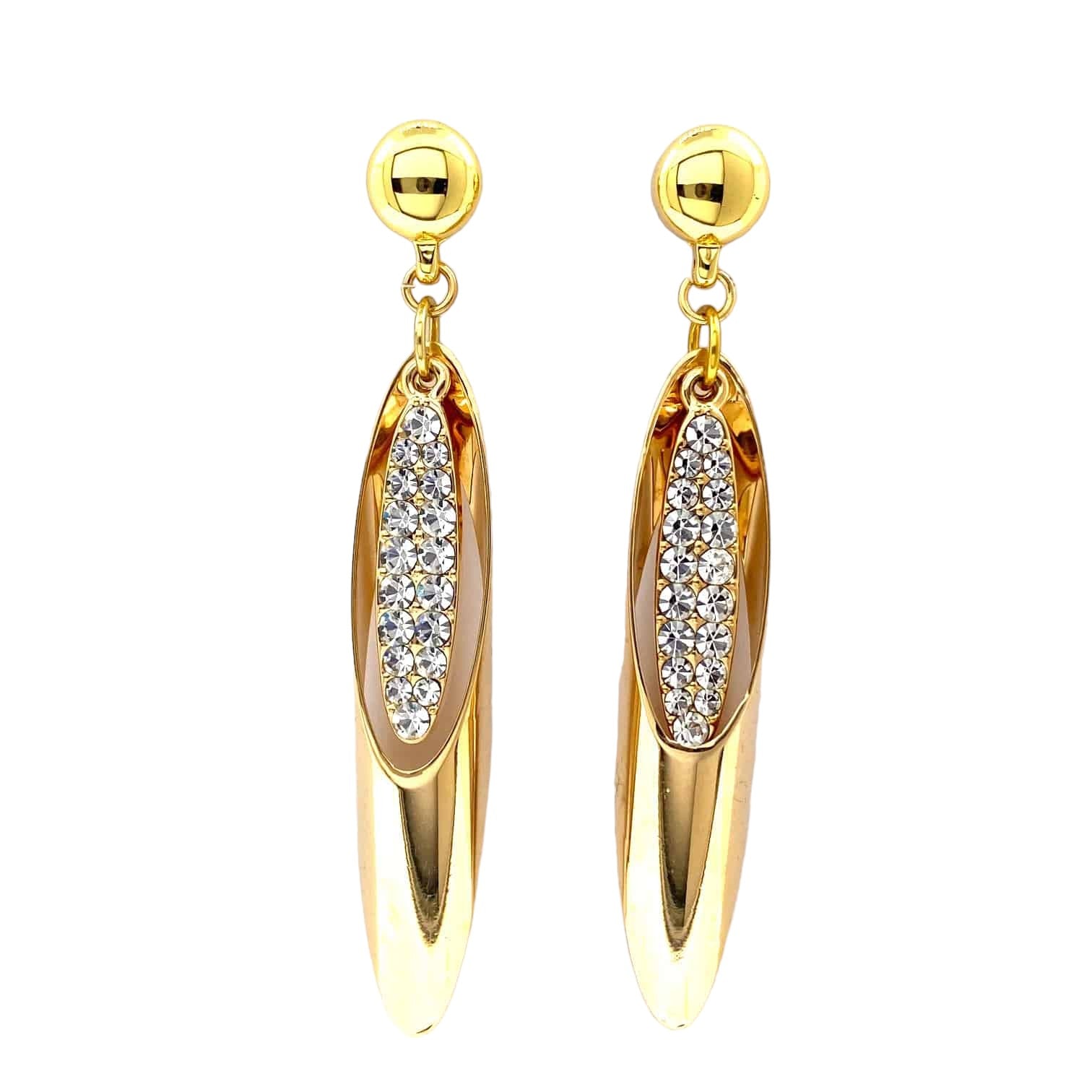 TI-GO Gold cylinder with hanging gem stones earring