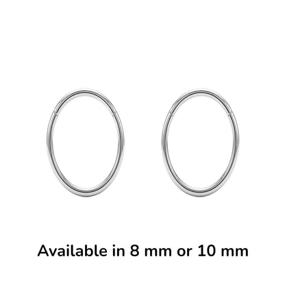 Titanium hoops Earrings 8 mm or 10 mm on a white background