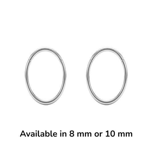 Titanium hoops Earrings 8 mm or 10 mm on a white background