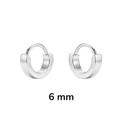 Silver titanium hoop earrings with '6 mm' text on a white background